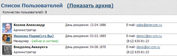 Список Пользователей Список Пользователей